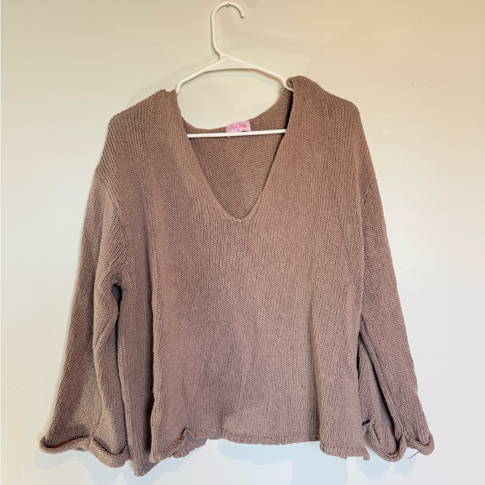 Pink Lily V-Neck Knit Sweater - Dusty Rose Pink